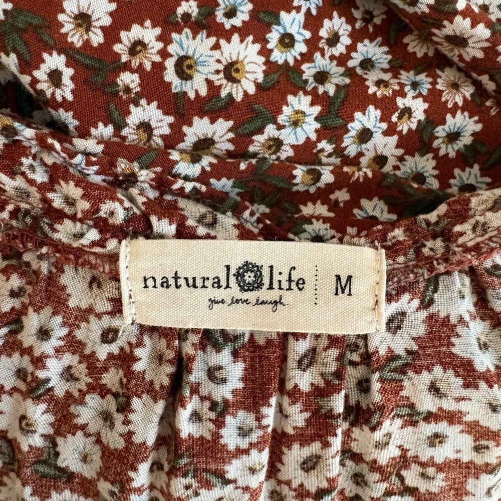 Natural Life Micro Floral Tiered Midi Dress Size M Rayon Boho Hippie Cottage - Picture 3 of 5